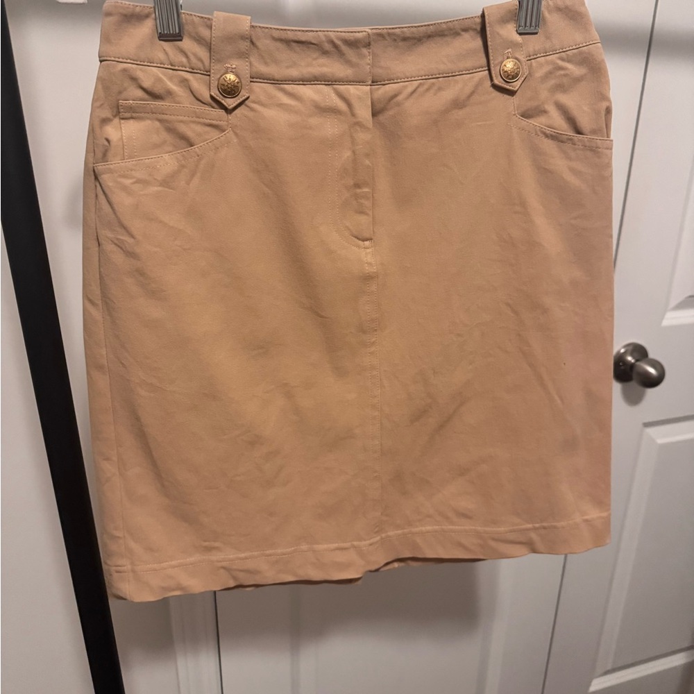 J. McLaughlin Tan Pencil Skirt with Gold Accents